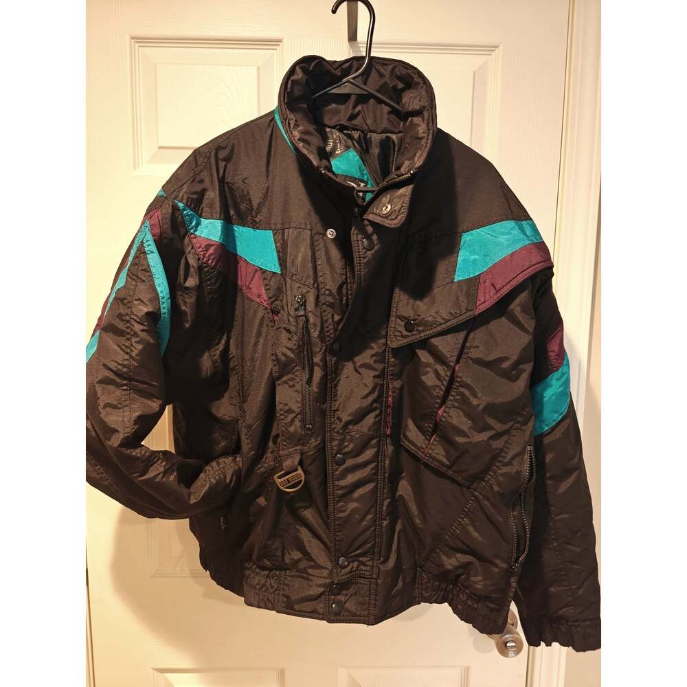Vintage 80s 90s Hot Music Ski Jacket Colorblock Full Zip Winter Coat Large EUC